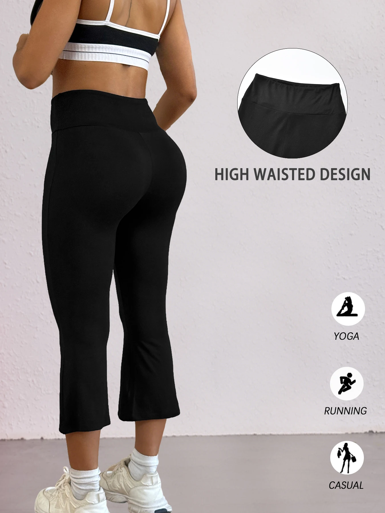 High Waisted Capri Pants For Women,Super Soft Tummy Control Flare Leggings,Workout Running Yoga Athletic Leggings
