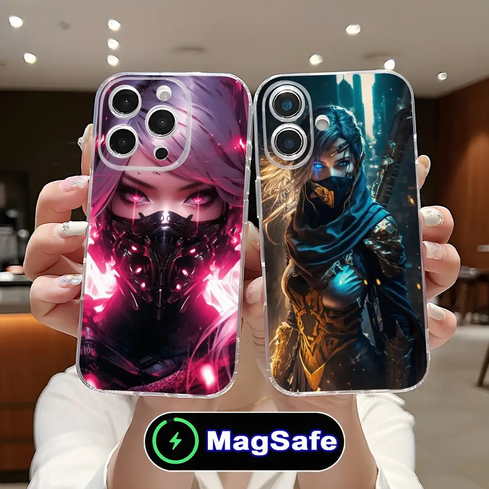 

Чехол для мобильного телефона Anime Worrier Girl для iPhone 17, 16, 15, 14, 13, 12, 11 Air Pro Max Plus Mini Magsafe, прозрачный красочный чехол, красивый