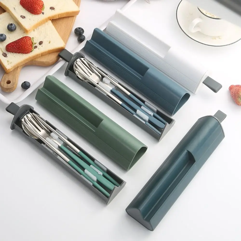 2/3Pcs 304 Stainless Steel Stainless Steel Tableware Set Colorful Dinnerware Pull-out Cutlery Box Portable Cutlery Set Reusable