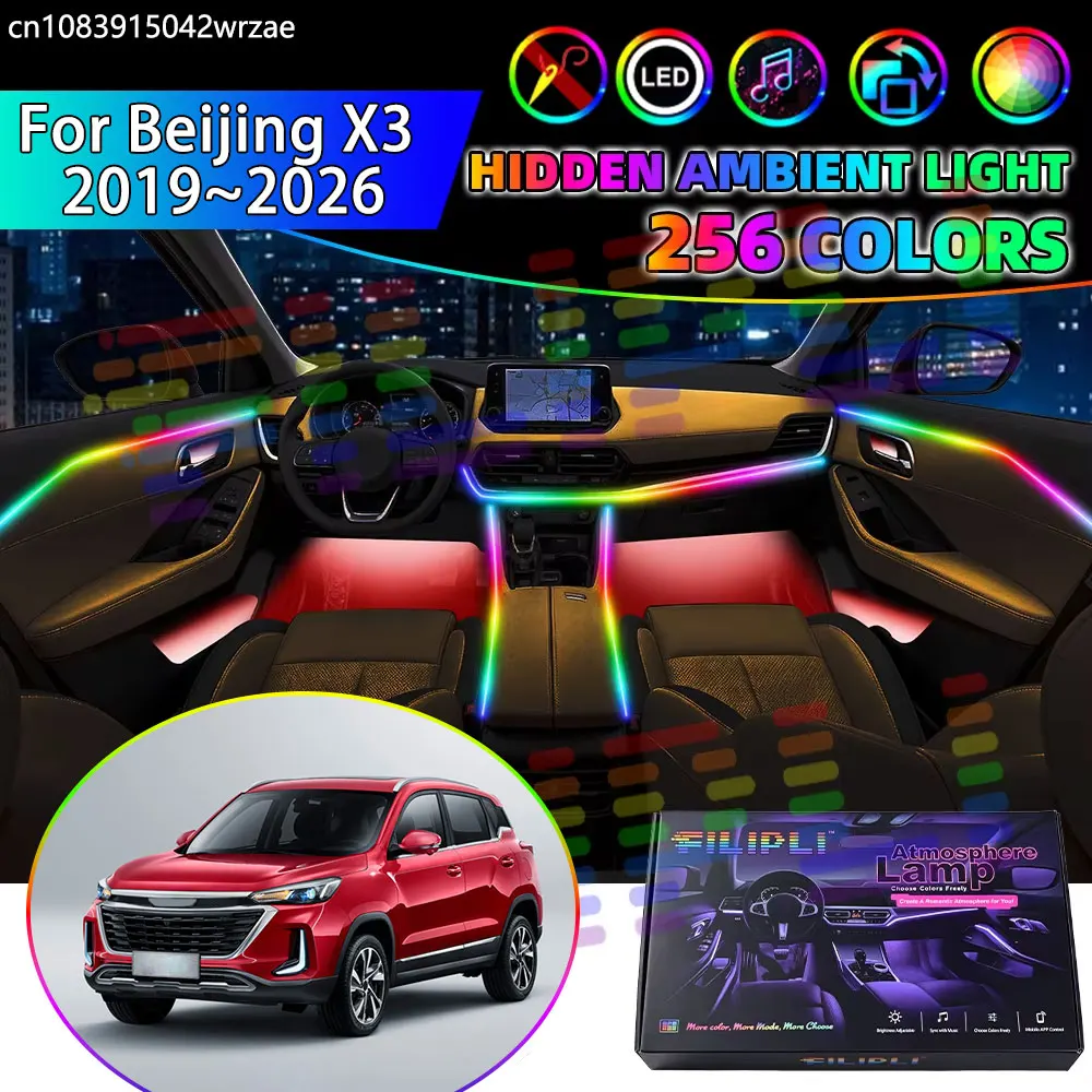 For Beijing X3 2019~2026 MK2 2020 2021 RGB Car Interior Ambient Lights Strips Breathing Lighting Kit App Control LED strips Auto