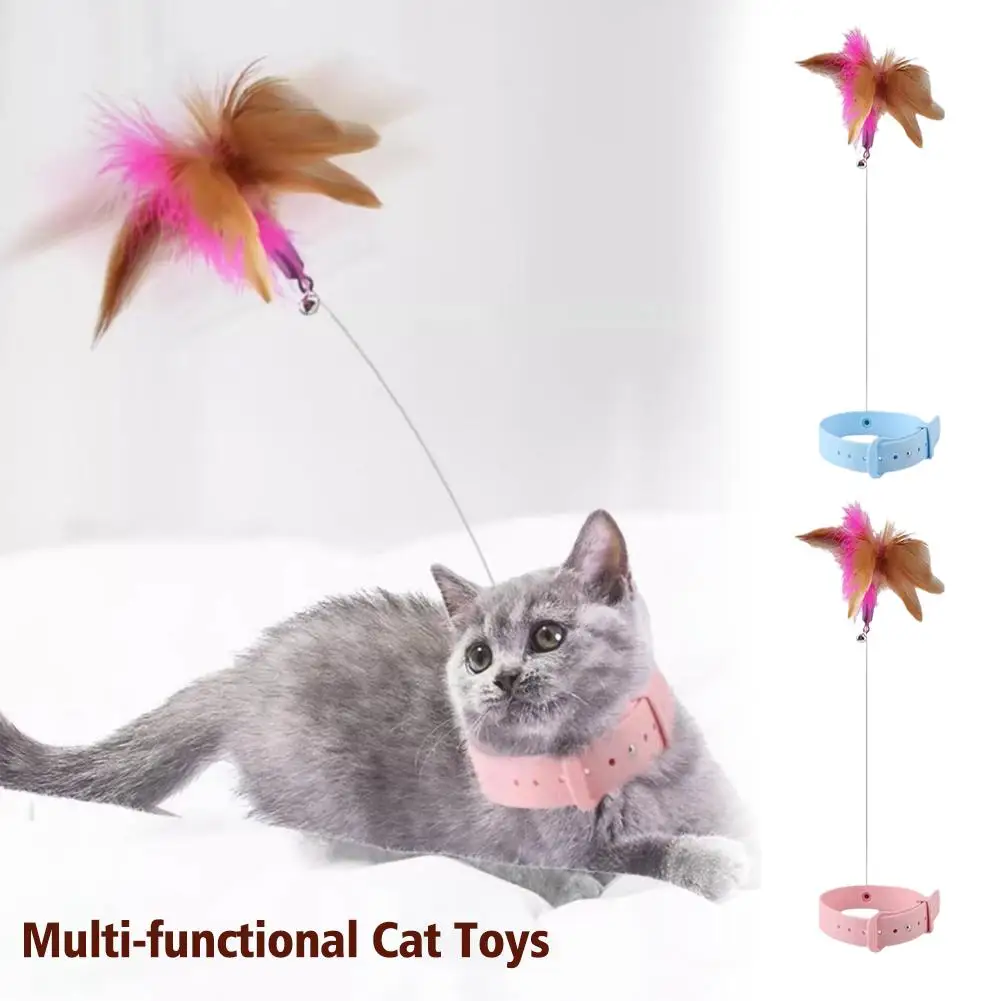 

Funny Feather Teaser Stick With Bell Pets Collar Kitten Playing Toy Wand Toys Interactive Teaser Training E8b5