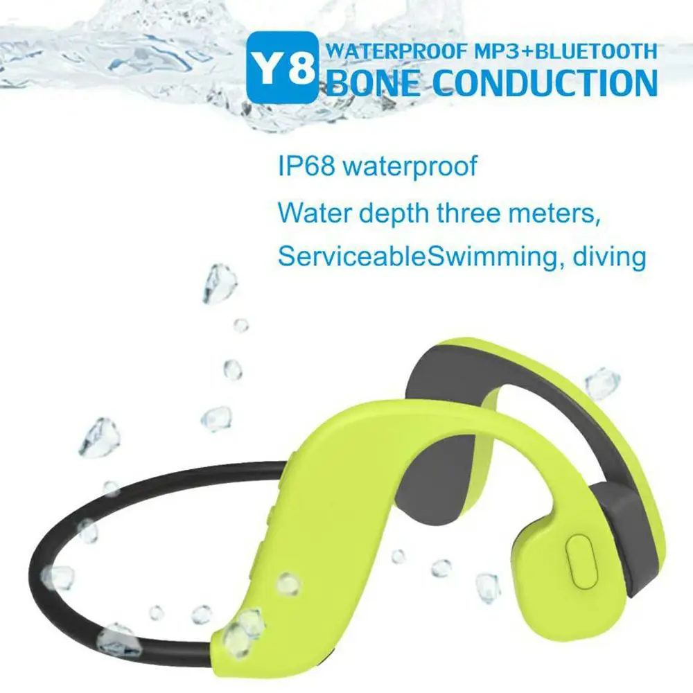 Y8 Bone Conduction Swimming Headphones Memory 32GB Bluetooth 5.0 Waterproof IP68 Running Sports Swimming Headphones