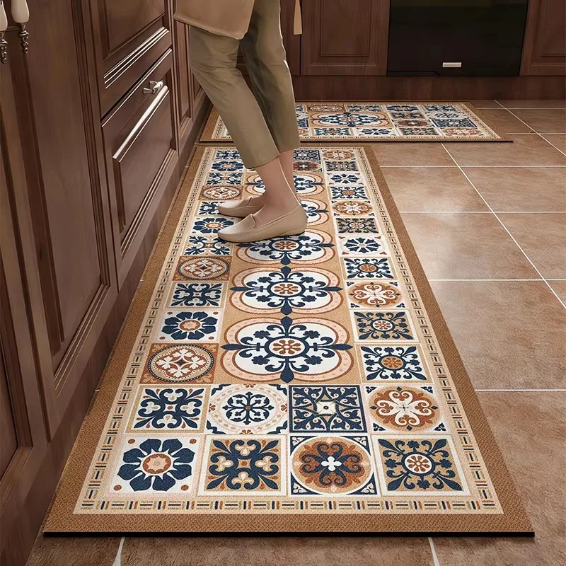 Kitchen Rug Absorbent Non-Slip Floor Mat Luxury Botanical Floral Carpet Diatom Mud Long Size Rugs Home Decor Alfombra De Cocina