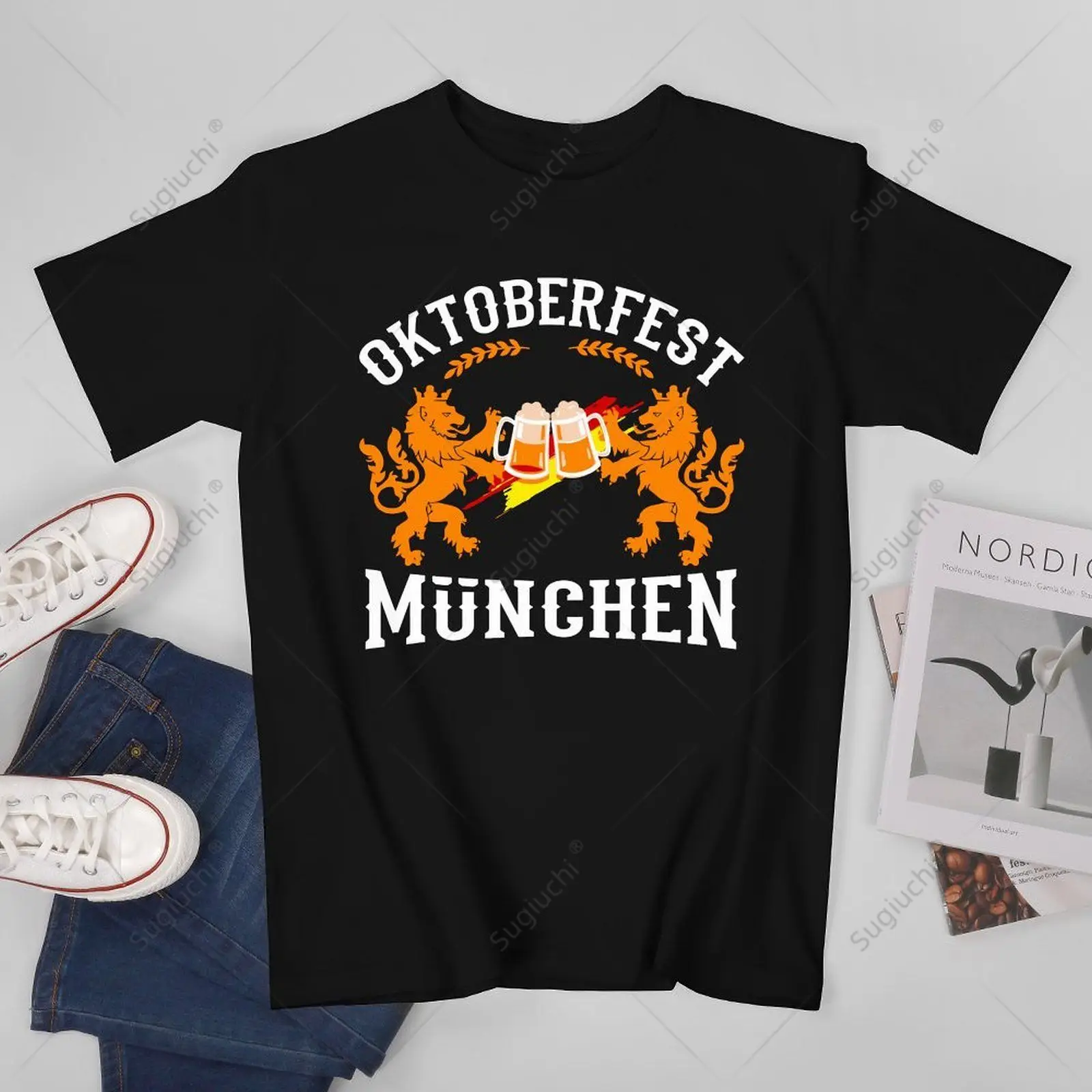 Unisex Men Oktoberfest München Germany German Flag Beer Drinking Tshirt Tees T Shirts Women Boys 100% Cotton T-Shirt