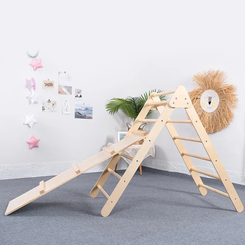 Children's Indoor Outdoor Playground Play Foldable Exercise Kids Triangle Slide Ramp Grid Wooden Climbing Frame