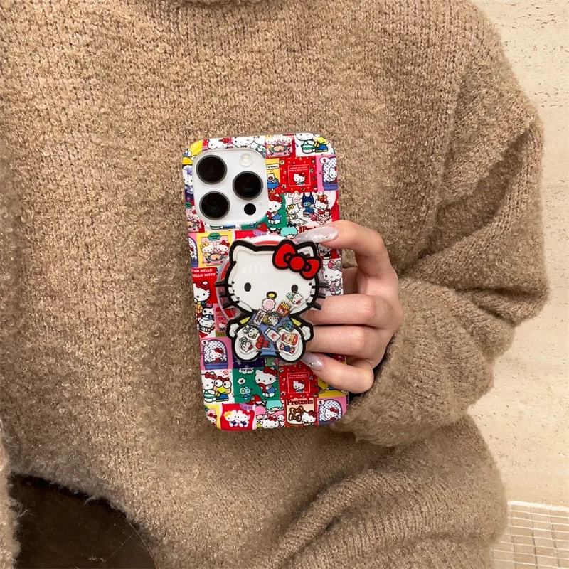 Cute Painting Hello Kitty Daily Life Illustration Magsafe Wireless Charge Case For iPhone 16 15 14 13 Pro Max KT Magnetic Holder