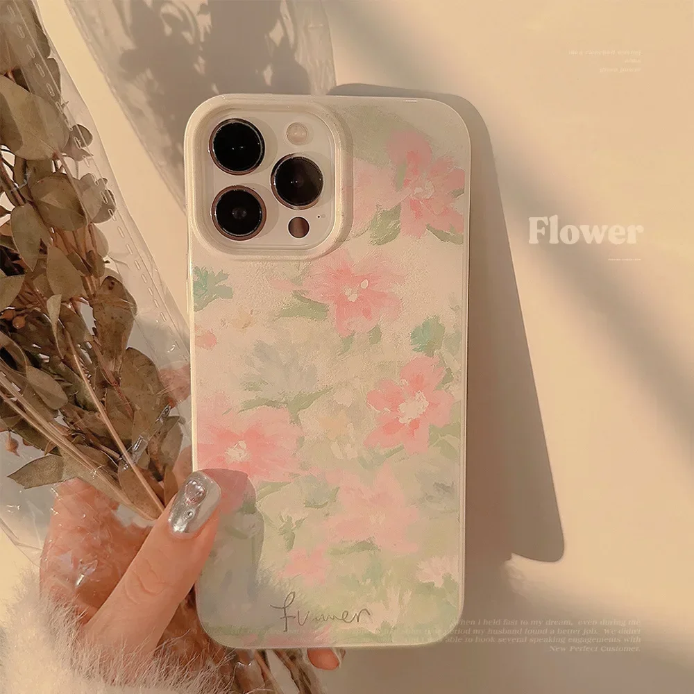 Gentle Style The Garden in Oil Painting Phone Case for IPhone16 15 14 12 13 11 Pro ProMax Plus X XR Shockproof Phone Cover