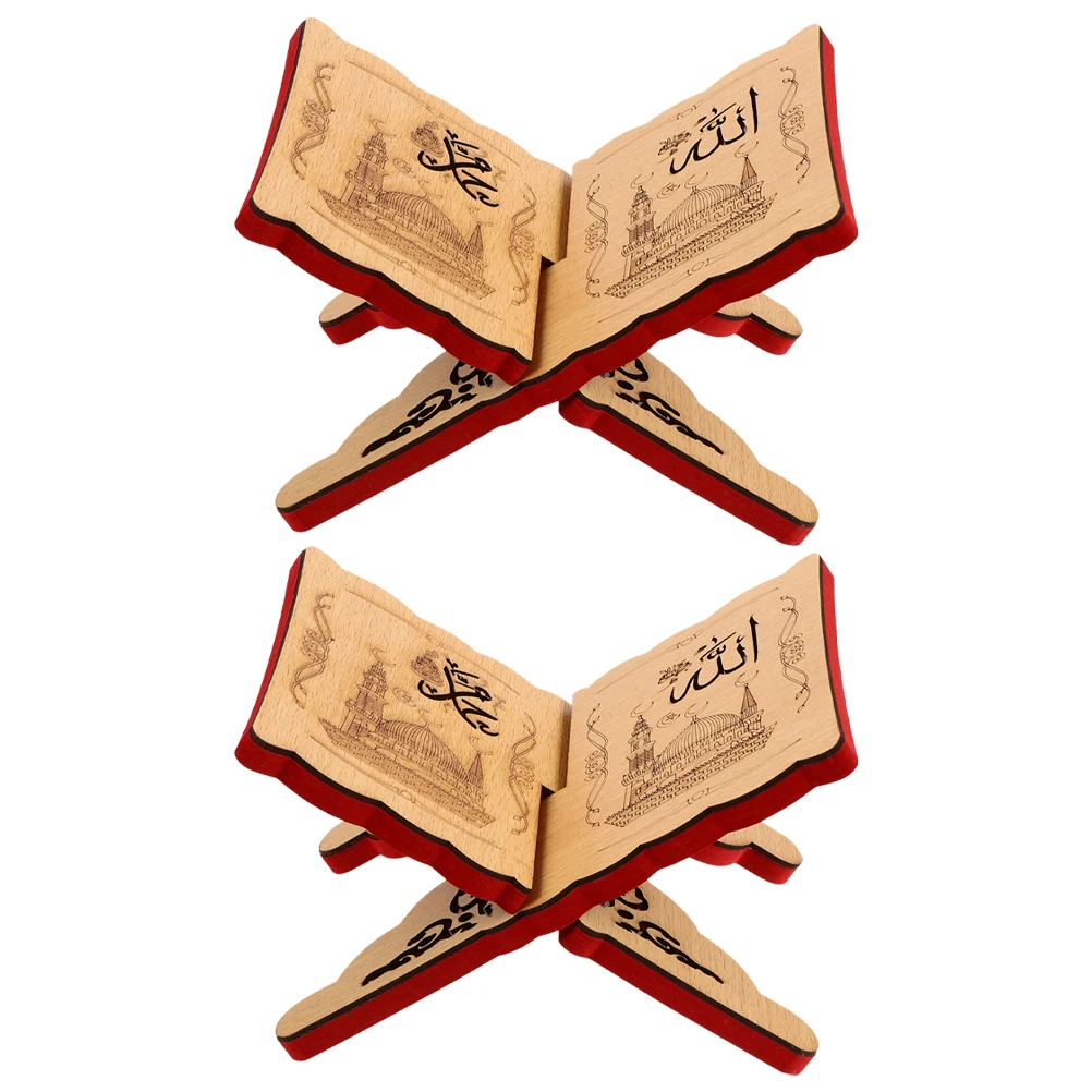

2 pcs Wooden Bookshelf Elegant Quran Book Stand Holder For Reading Desktop Stand Holder Storage Organizer Classic Rack Prayer
