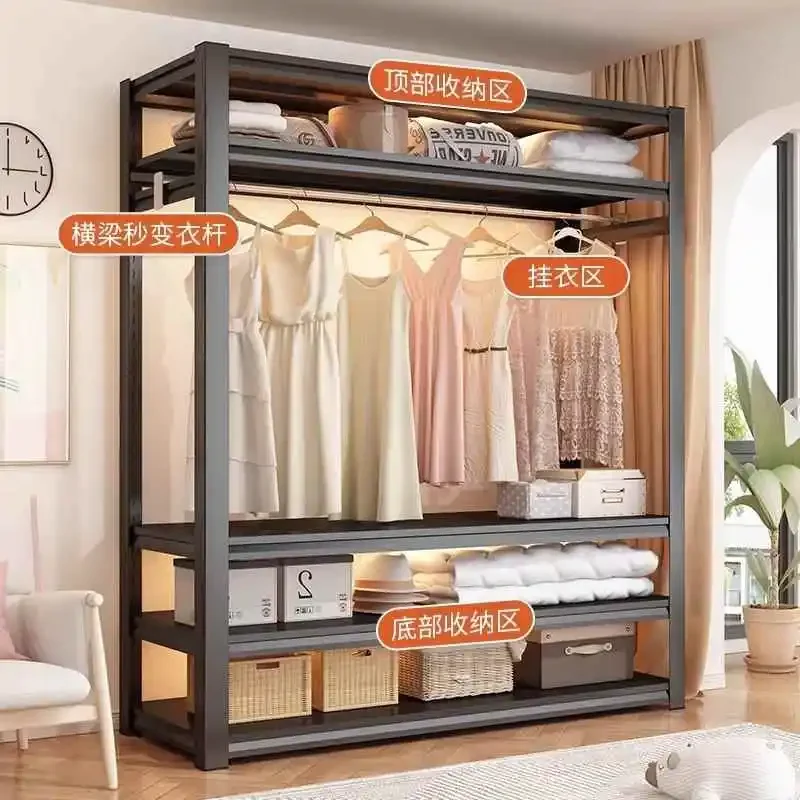 Shelf Simple wardrobe Open angle steel hanger Shelf Rental room Assembly High Quality