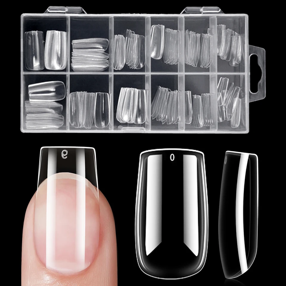 120 puntas de uñas transparentes en formas ataúd, almendra, estilete, ovalada, cuadrada y más, 12 tallas 3