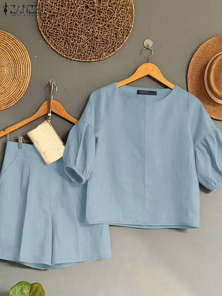 

ZANZEA Fashion Summer Outfit 2PCS Short Sleeve Solid Blouse Short Sets 2025 Women Matching Set Casual Holiday Tracksuit Oversize