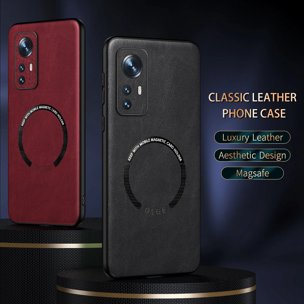 

For Xiaomi 12 12X 12s 12 Pro 12s Pro 12s U Fine-Hole PU Cow Pattern Leather Outer Magnetic Ring Soft Edge Anti-Drop Phone Case