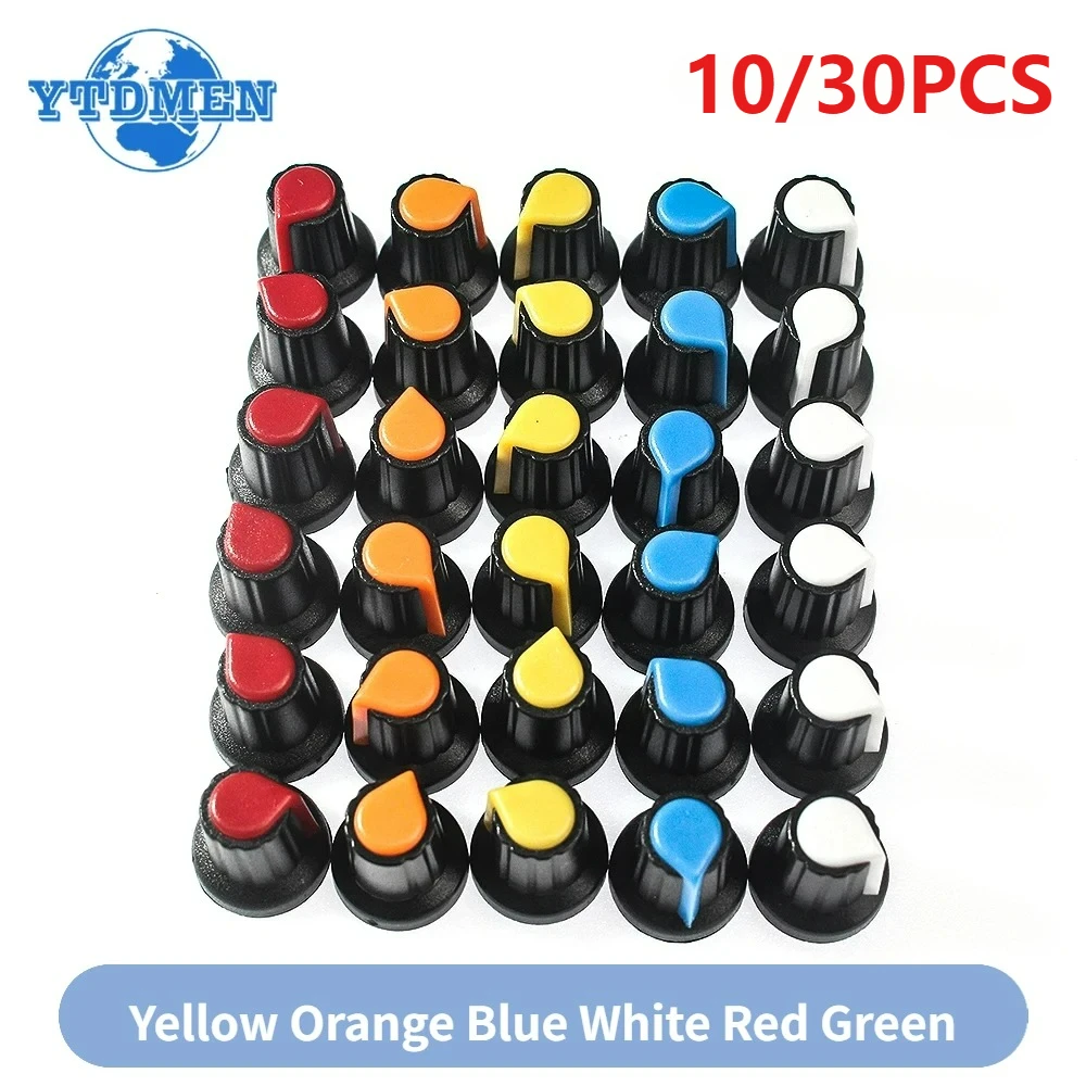10/30PCS Wh148 Potentiometer Switch Knob Cap Plastic Knob 15X17mm 6mm Potentiometer Knobs Kit Yellow Orange Blue White Red Green
