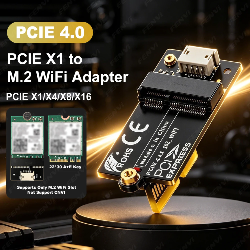 Nicht blockierender PCIe 4.0 X1 zu M.2 WLAN-Adapter A+E Key 2230 ohne GPU-Interferenz für Desktop-PC AX210 AX200 BE200