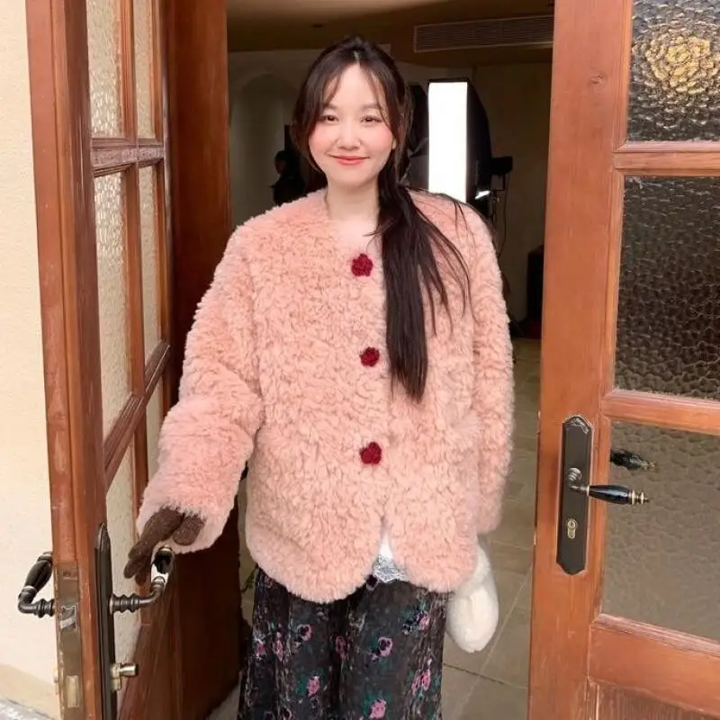 여성용 코트 겨울 가을 재킷 아우터웨어 따뜻한 플리스 안감 핑크 젊은 감각의 셰르파 두꺼운 에코 퍼 프리미엄 슬림 퀼팅 코트