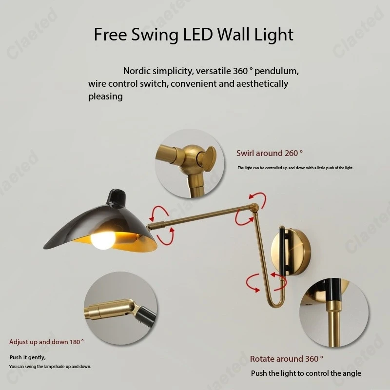 Creative New LED Long Arm Swinging Duckbill Wall Lamp Wrought Iron Study Bedroom Bedside Lighting Lamps