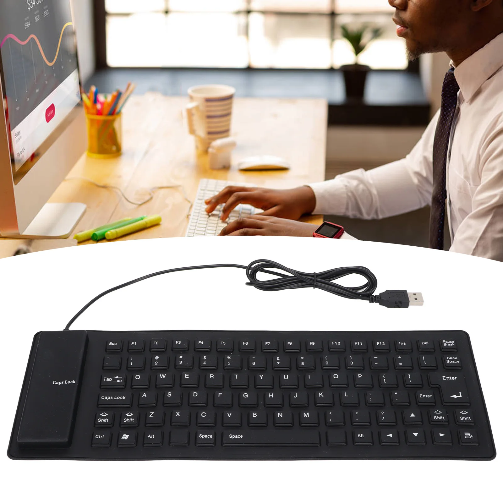 Portable USB Wired Keyboard Silicone Fully Sealed Design Lightweight Silent Soft Comfortable Silicone Keyboard for PC