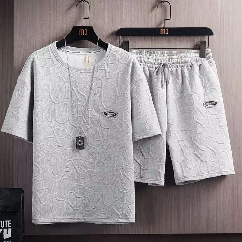 Trendy White Casual Suit Men's Fashionable Two Piece Set Korea Summer Simple Style Fitting Short Sleeve Business Attire