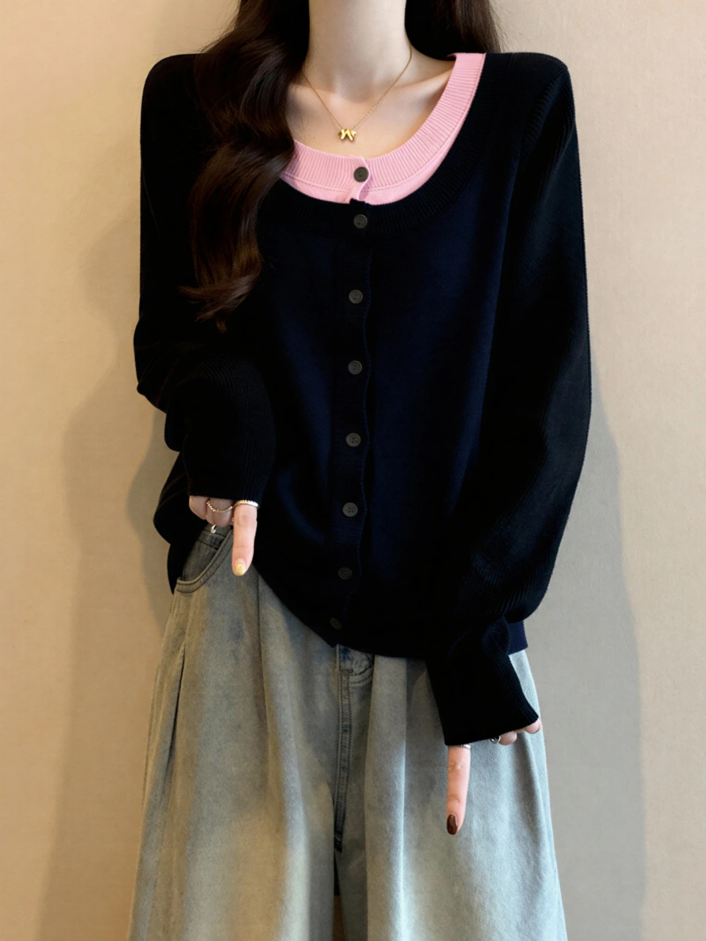 

Women's Knitted Long Sleeve Open Cardigan Sweater Spring Autumn plus Size Patchwork Color Block Slimming Design Top