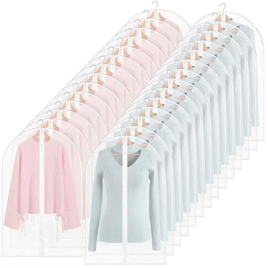 

50 Pcs 24 x 32 Clear Garment Bags Full Zipper Suit Bags Lightweight Clothes Cover for Hanging PEVA Protectors Breathable Dust Co