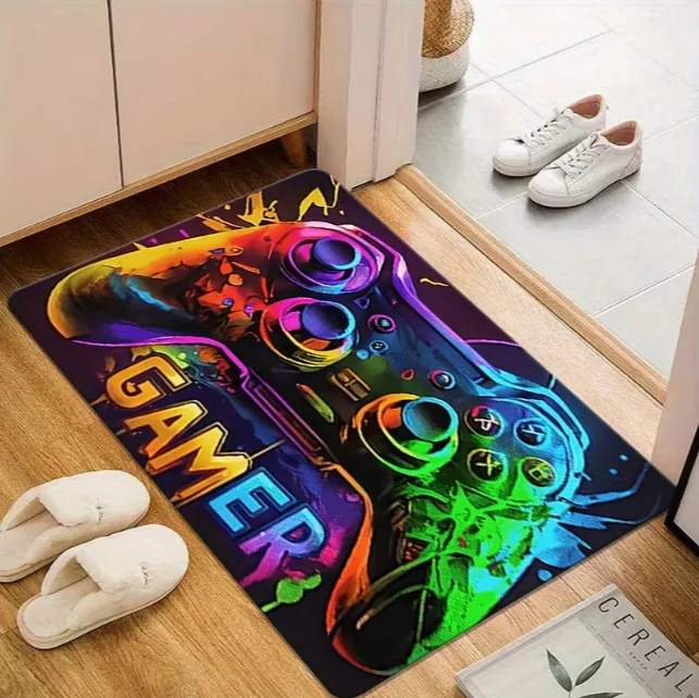Vibrant Neon Game Handle Printed Door Mat, Anti Slip and Suitable for Bedroom Living Room Entrance Game Room Decorations Mats