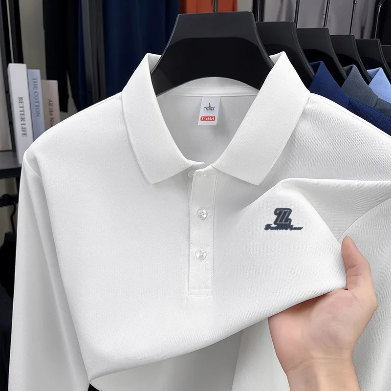 Polo de Alta Calidad para Hombre, Original, Estampado, Otoño, Nuevo, Color Sólido, Manga Larga, Cuello Solapa, Camiseta Informal, Ropa de Negocios para Hombre