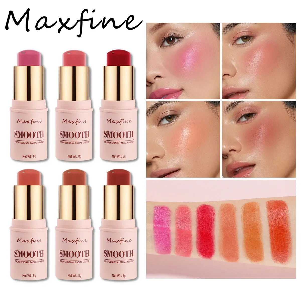 

6 Color Blush Stick Natural Matte Bright Texture Long Lasting Hold Makeup Easy To Apply Hot Sales Multifunctional Blush Stick 8g