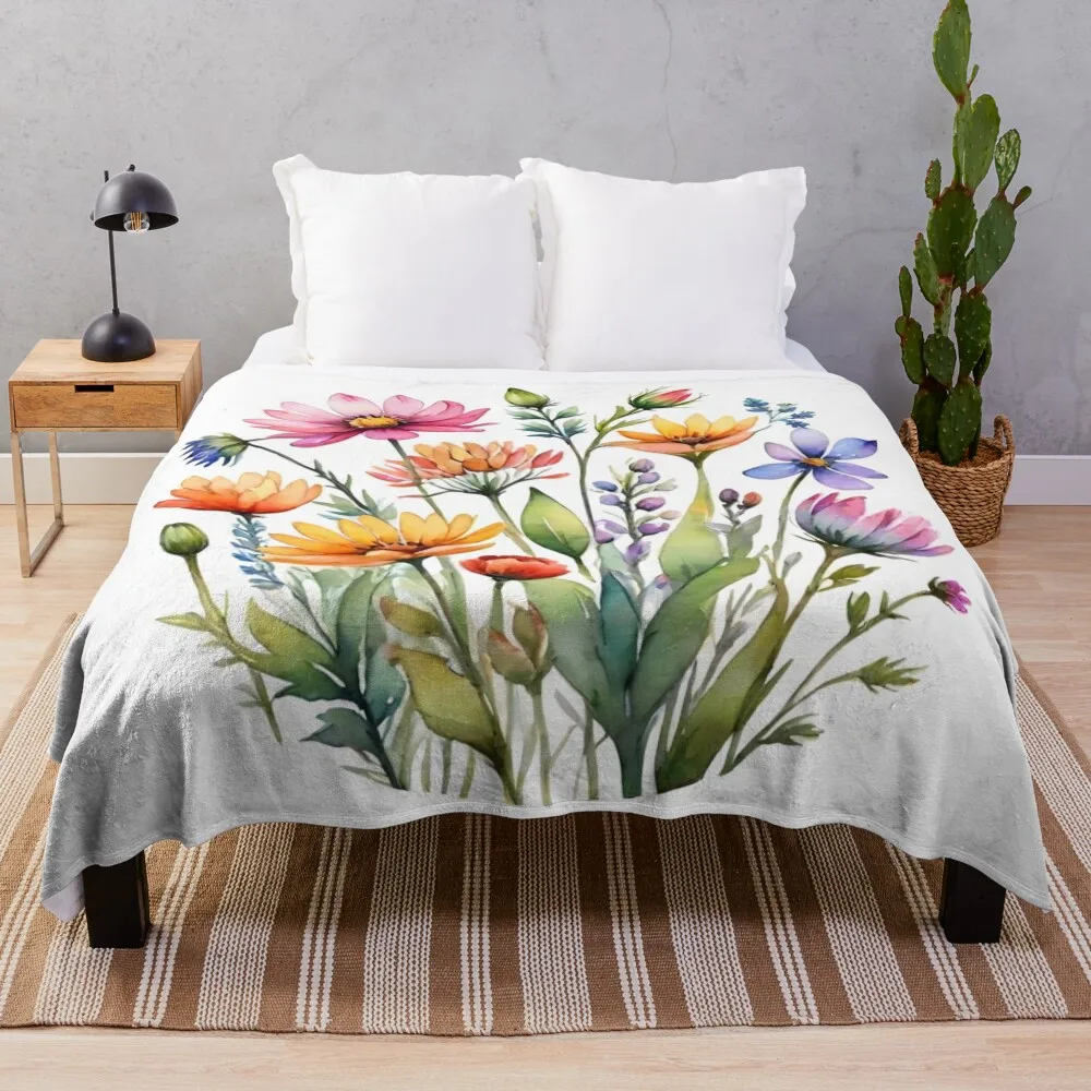 Blossoms in Full Bloom: A Watercolor Tapestry of Wildflowers Throw Blanket Giant Sofa Summer Comforter Nap Blankets