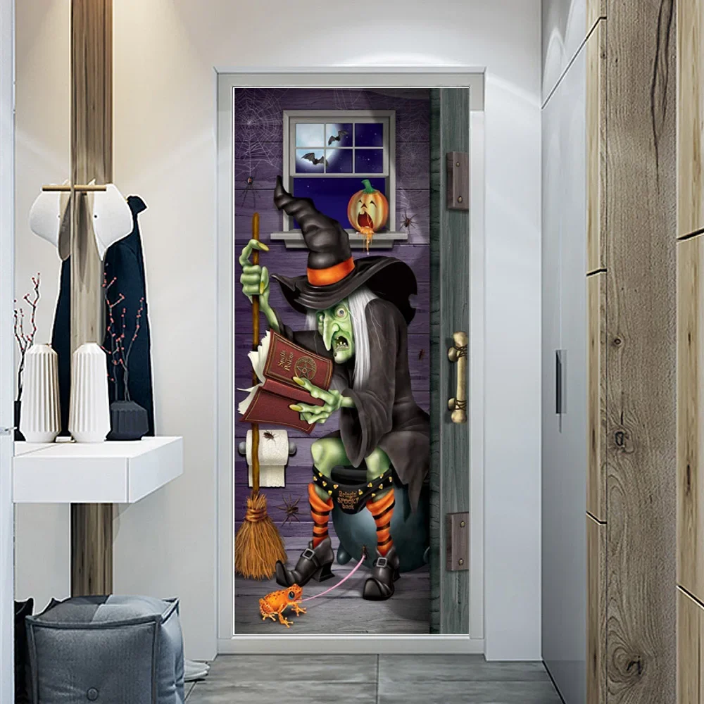 Happy Halloween Door Sticker Pumpkin Witch Wallpaper Horror Ghost Clown Mural PVC Self-adhesive Kids Boys Bedroom Decor Poster - view 4