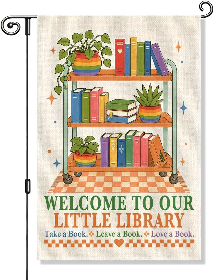 Welcome to Our Little Library Garden Flag Reading Outdoor Decor yyi