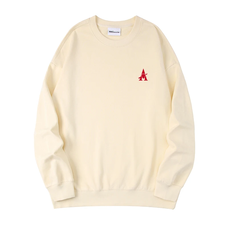 موضة جديدة فاخرة ملابس رياضية غير رسمية للزوجين قطن فضفاض مناسب للرجال والنساء بلوفر برقبة دائرية للرجال AMI AMORING