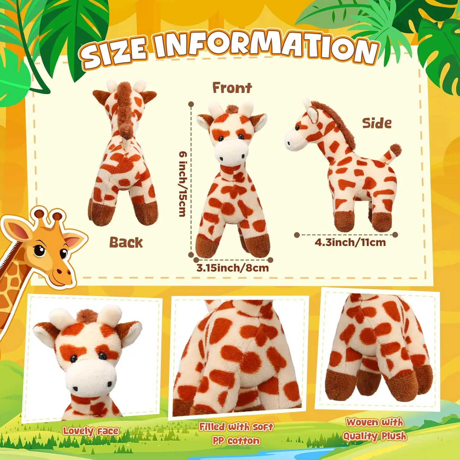 6/12個入り キリンのぬいぐるみ まとめ買い 6インチ キリンのぬいぐるみ サファリぬいぐるみ 動物園 野生動物 パーティーデコレーション クリスマスギフト