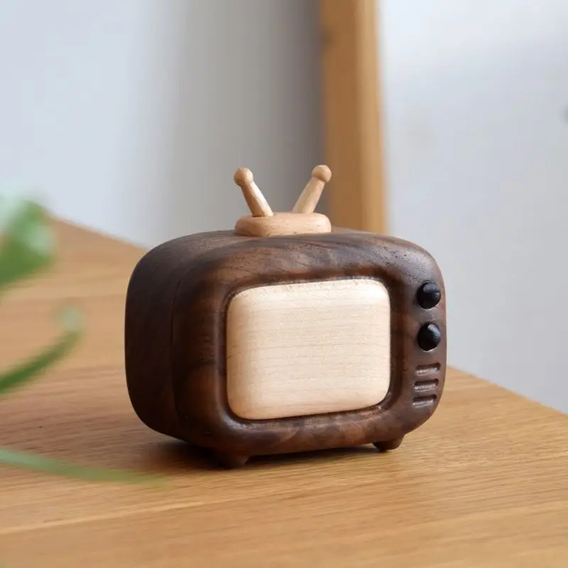 Walnut Wood TV Shaped Small Storage Box Solid Wood Jewelry Box Tabletop Decoration and Ornaments House Decor Home Accessories