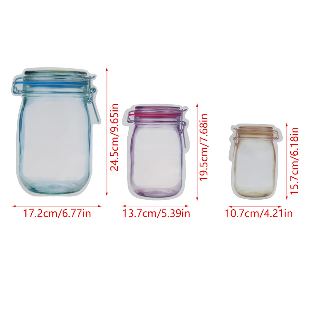 20/40Pcs Reusable Mason Jar Bottles Bags Nuts Candy Cookies Bag Sealed Plastic Bags Home Storage Supply 3 Size Zip Lock Bags New