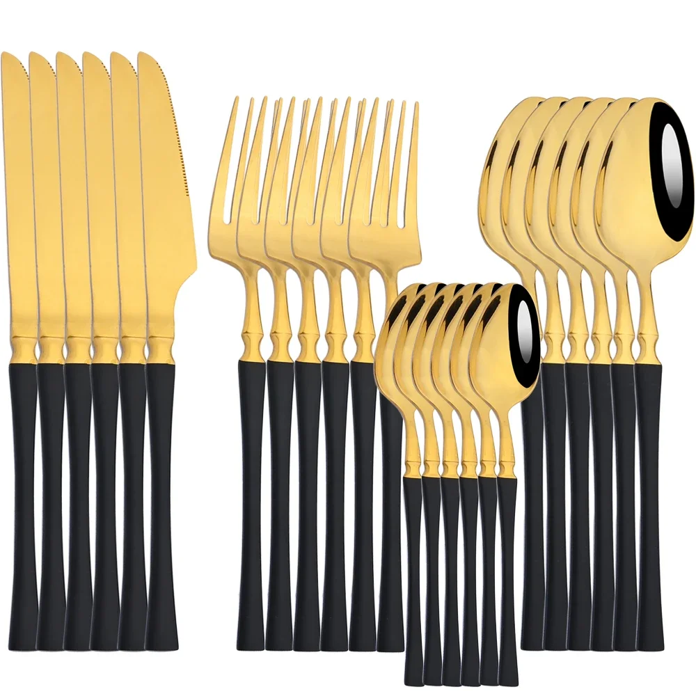 

24pcs Stainless Steel Gold Cutlery Set Knife Fork Spoon Steak Knife Fork Spoon Tableware Retro Suitable for Restaurant Kitchen