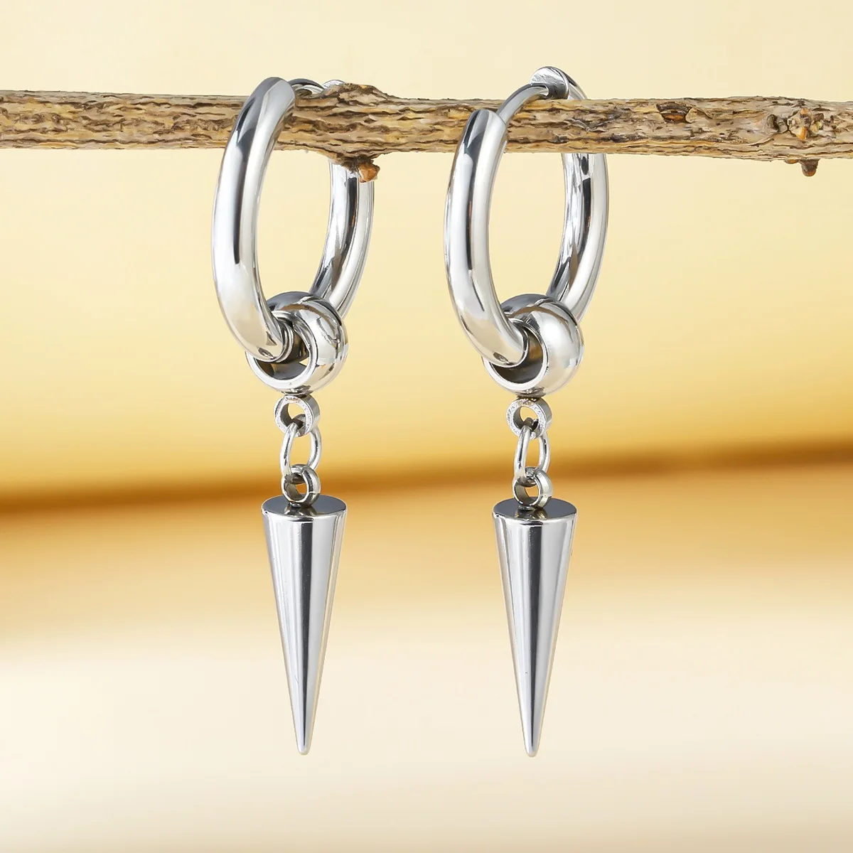 Goth Edelstahl Creolen hängende Ohrringe für Männer Frauen mit baumelndem Design Punk Piercing Chirurgenstahl Ring Schmuck Dekoration – Detail 4