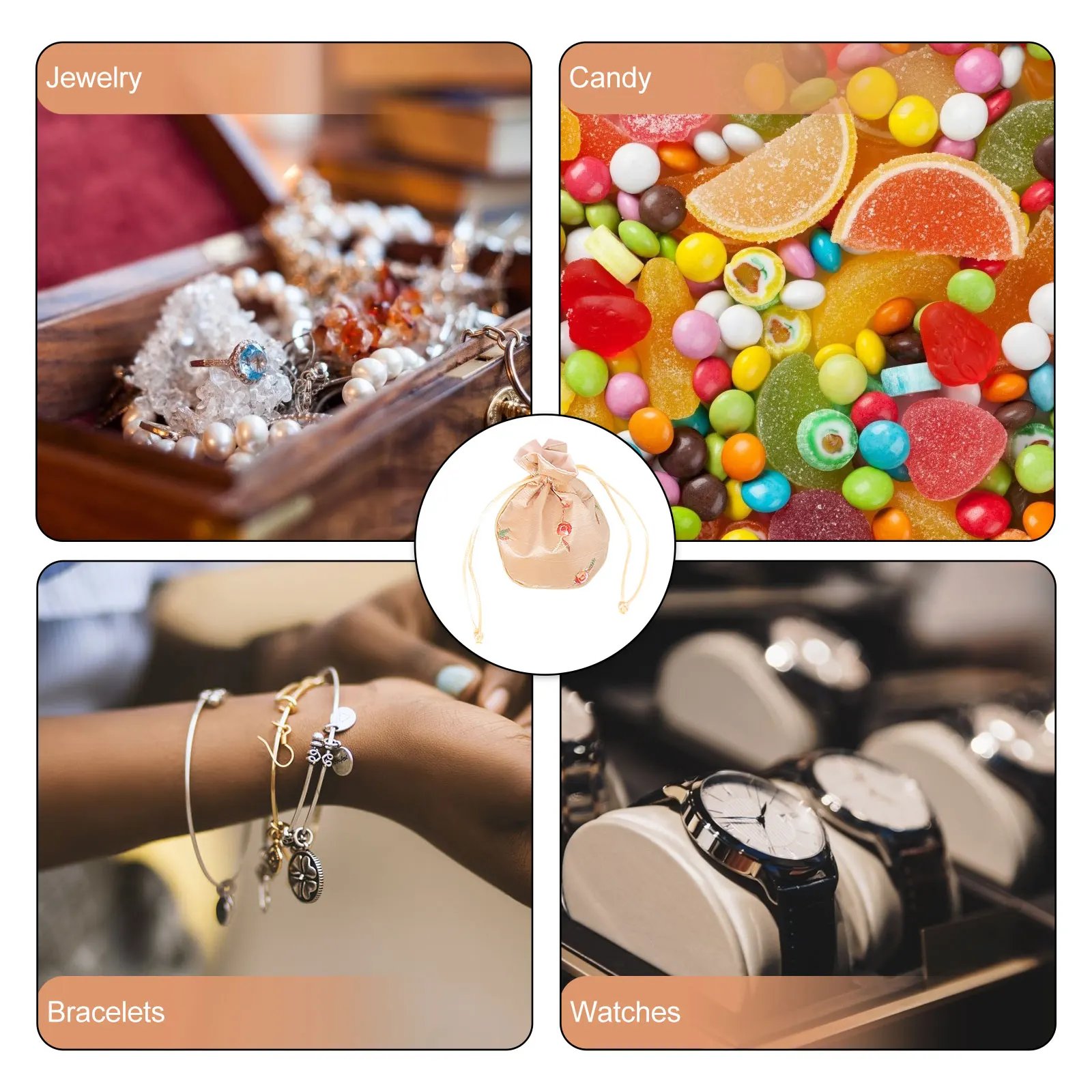 12Pcs Elegant Drawstring Gift Bags Fruit Flower Pattern Cloth Pouches for Jewelry Watches Coins Baby Shower Favors