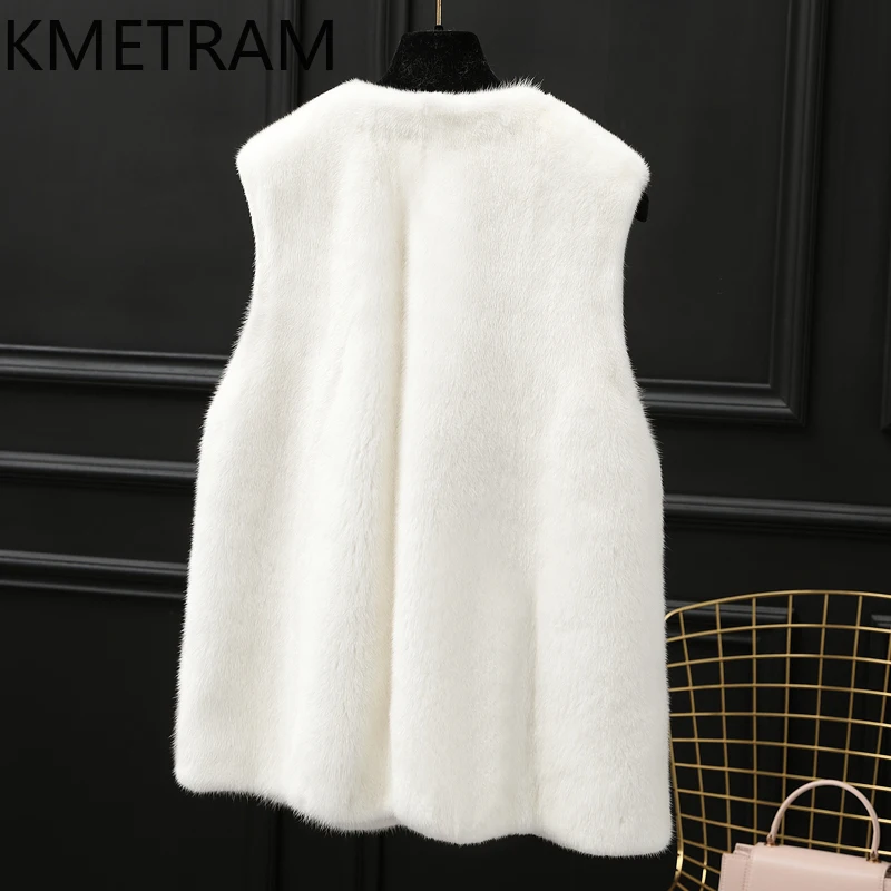 KMETRAM 100% فرو المنك سترة معطف بلا أكمام الفراء الحقيقي السيدات سترة قصيرة عالية الجودة امرأة الشتاء معاطف 2025 جديد في السترات shouba