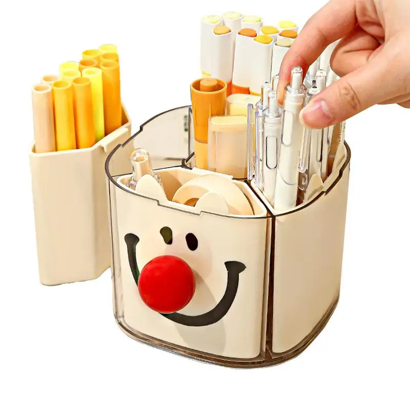 

Cute Pen Holder For Desk Cute Pencil Cup Clown Pen Organizer 360-Degree Rotating Pencil Pen Holder With 4 Detachable Slots