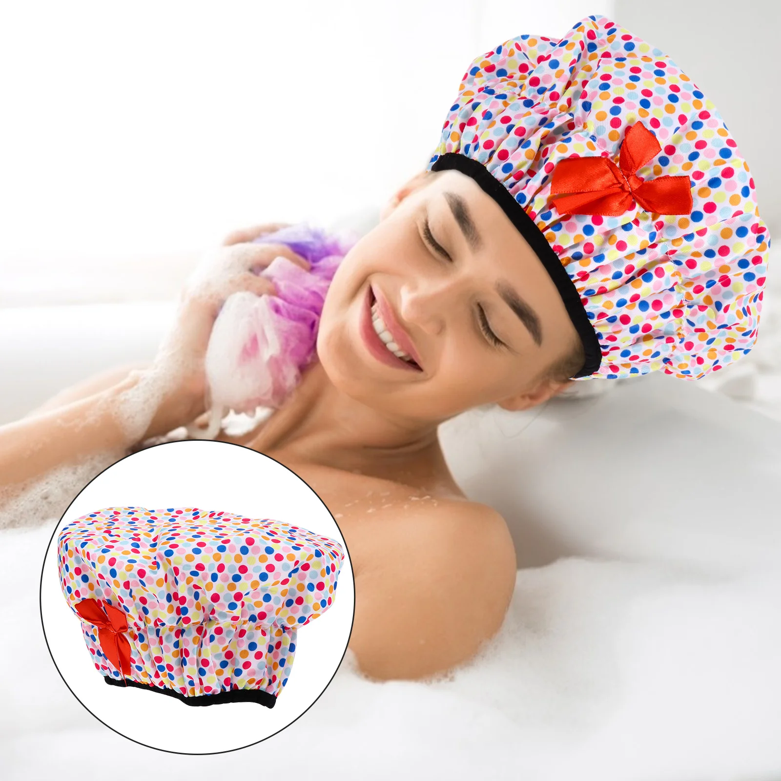 

Waterproof Shower Cap Elastic Bow Hair Bonnet For Women Girls Bathing Makeup Sleep Non-Slip Shower Hat Cover