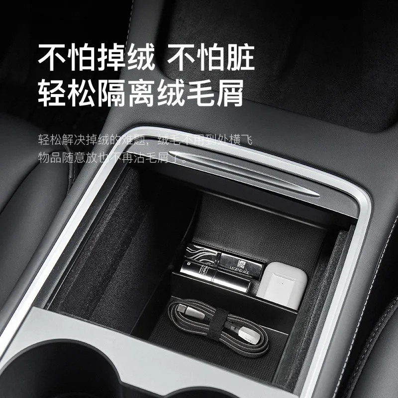 Center Console Anti-slip Storage Mat forTesla Model3 Model Y, Armrest Front&Rear Microphone Storage Pad Car Interior Accessories 4