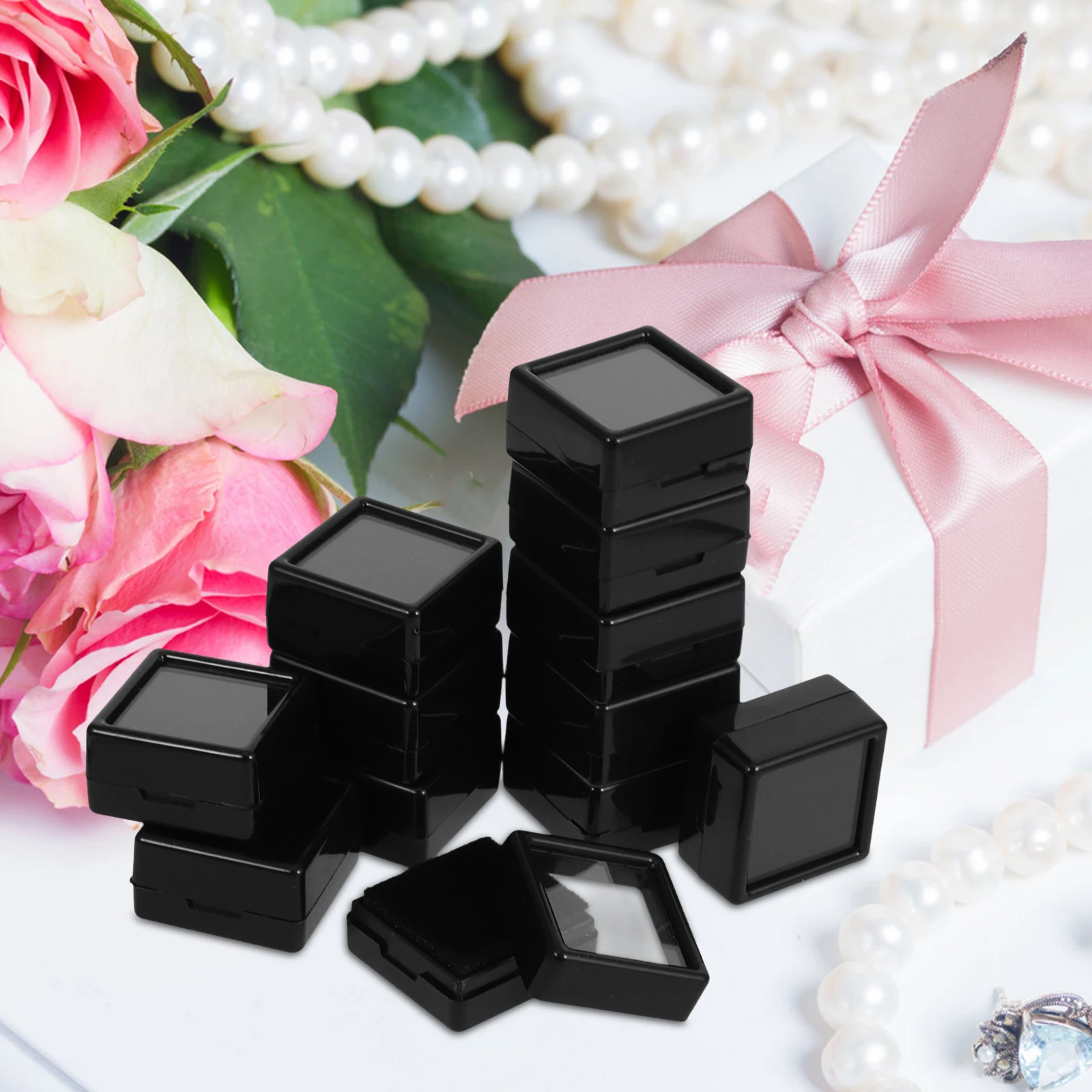 12pcs Square Jewelry Clear Gemstone Display Storage Box Abs Acrylic Moisture Resistant Compact Portable Transparent Container