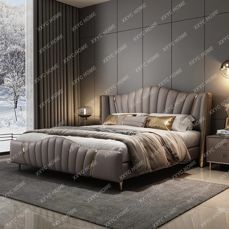 

Кровать CX Light Luxury для главной спальни, двуспальная кровать размера Queen, современная, простая, с металлическим каркасом, атмосферная, новая, для молодоженов.