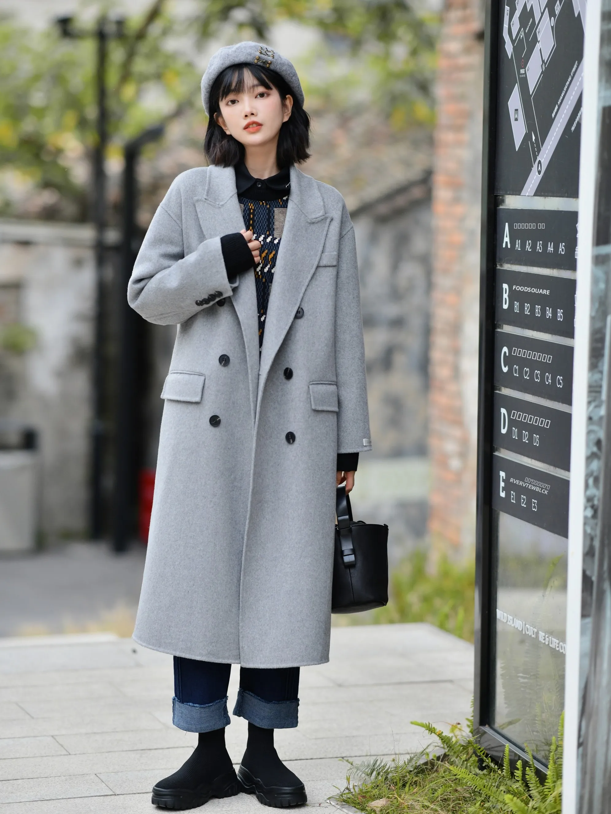 

Double-Faced Camere Woolen Coat for Women Knee-Length Oversize Commute Sle Vintage Straight Cut Long Sve Suit Jaet