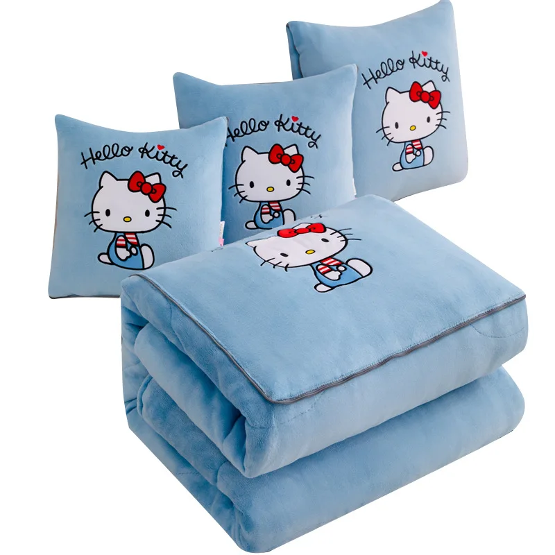 

Sanrio Two-in-one Plush Pillow Blanket Cartoon Hello Kitty Family for Car Thickening in Winter Office Napping Kuromi Pillow Gift
