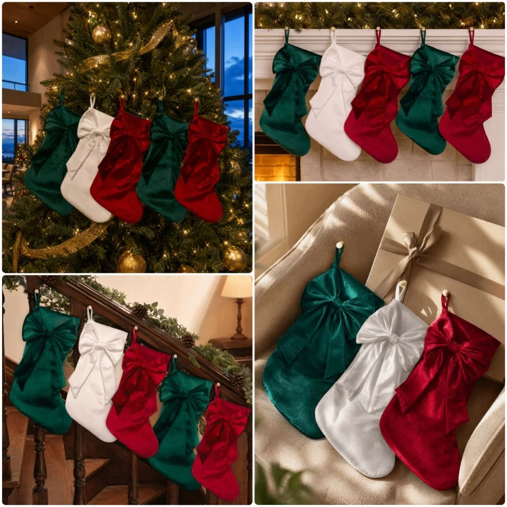 Christmas Stocking Hanging - Chaussettes de Noël à nœud papillon,