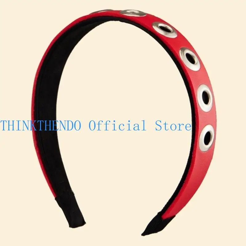 

39BB Punk Rivets Hair Accessory PU Leather Gothic Headband for Daily Wear and Parties