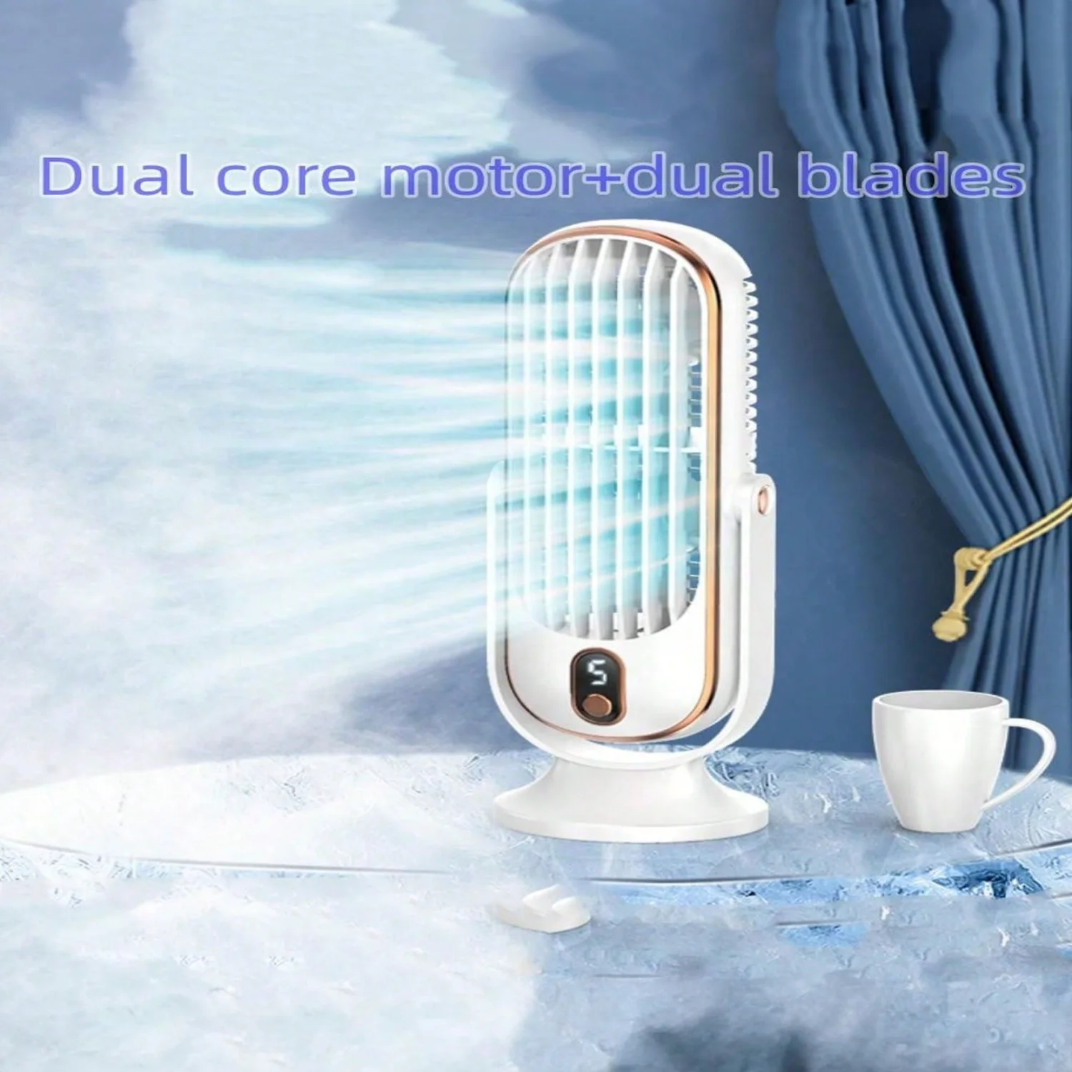 1 pz, ventola del condizionatore d'aria portatile, piccolo dispositivo di raffreddamento dell'aria domestico a doppio motore con batteria di grandi dimensioni, ventola di raffreddamento dell'aria a 5 velocità 720 °   Surround