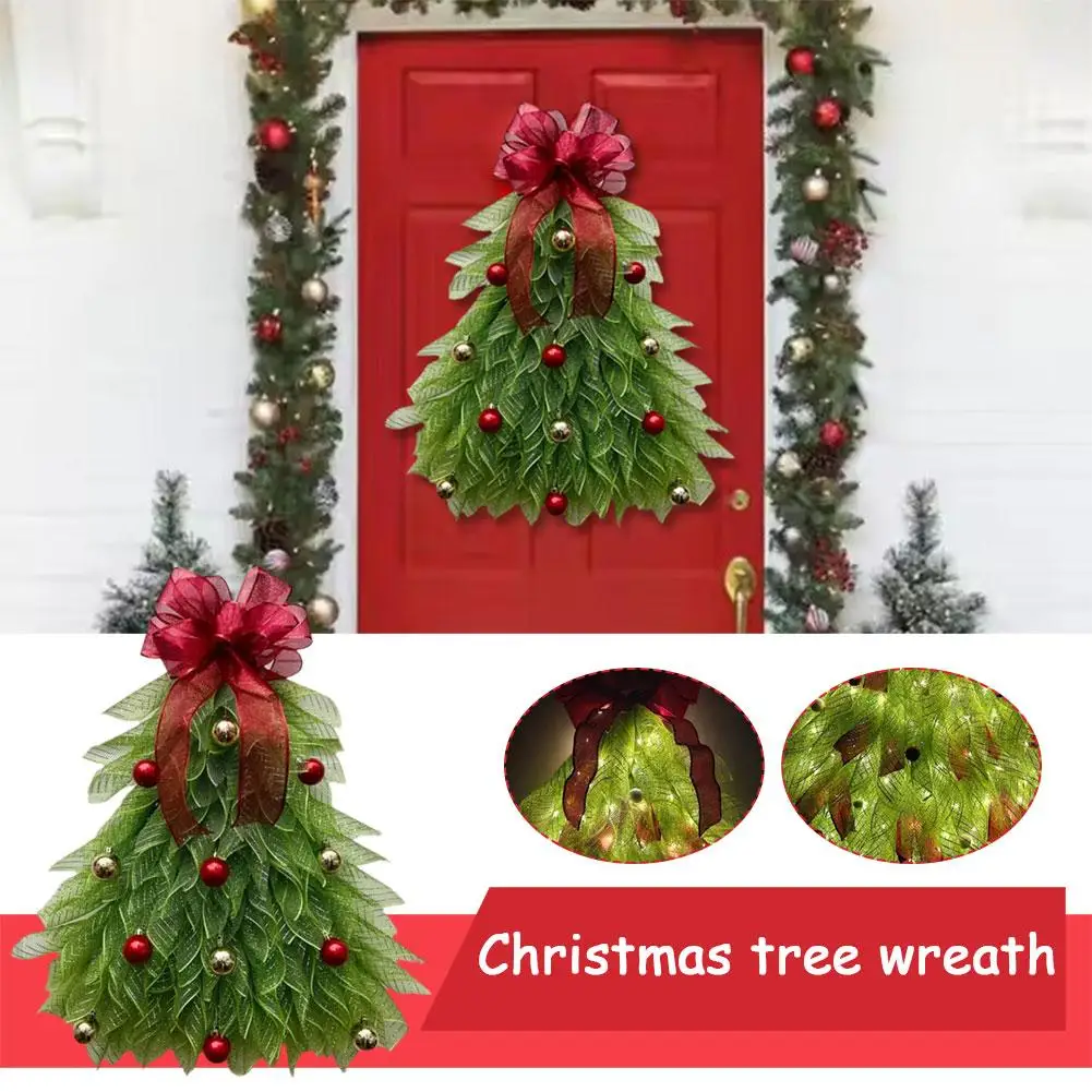 Christmas Tree Wreath Garland Bows Wreath With Led Lights For Window Staircase Christmas Decorations 2025 P0r3