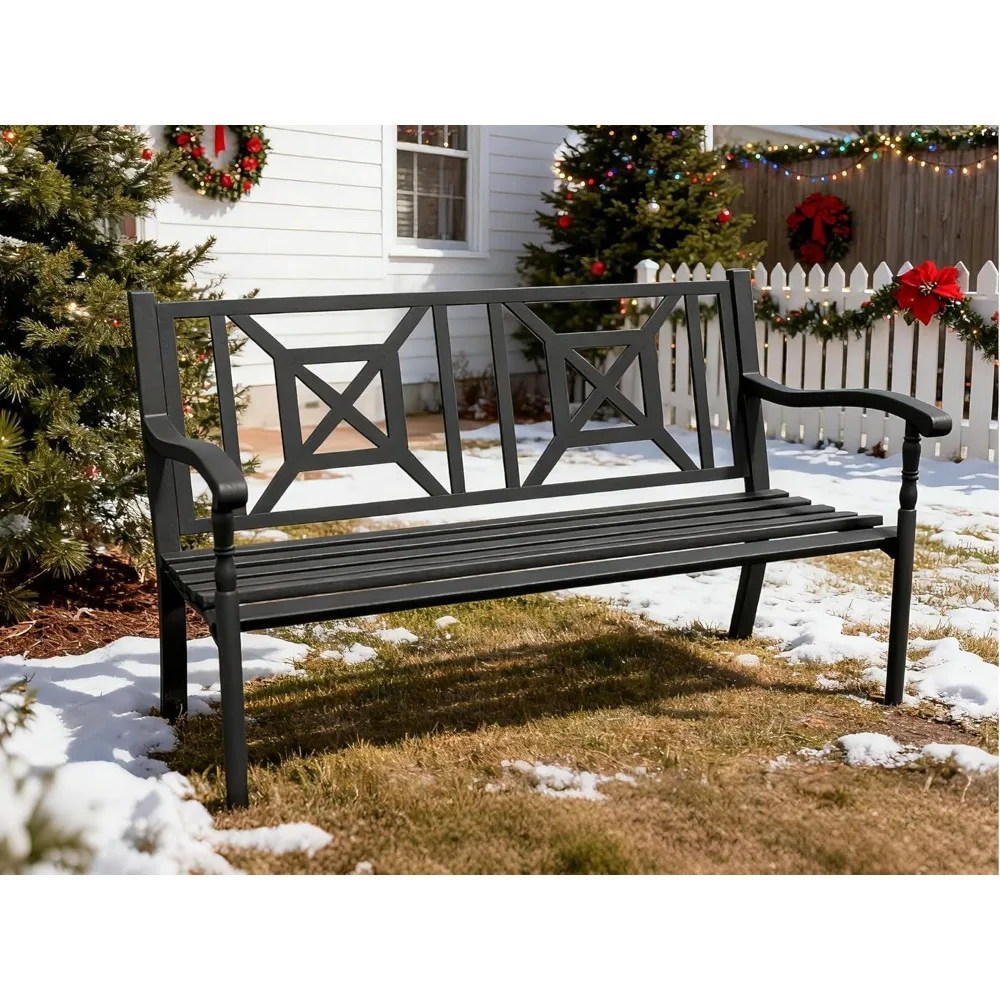 

Outdoor Bench, Weatherproof Garden Bench with Square Pattern, Metal Bench for Patio, Porch, Park, Lawn